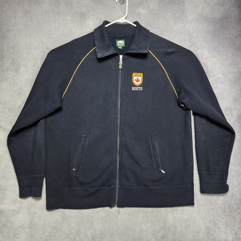 Roots Canada Full Zip Fleece Jacket 2XL Navy‎ Men's Athletic USA Athletic Logo